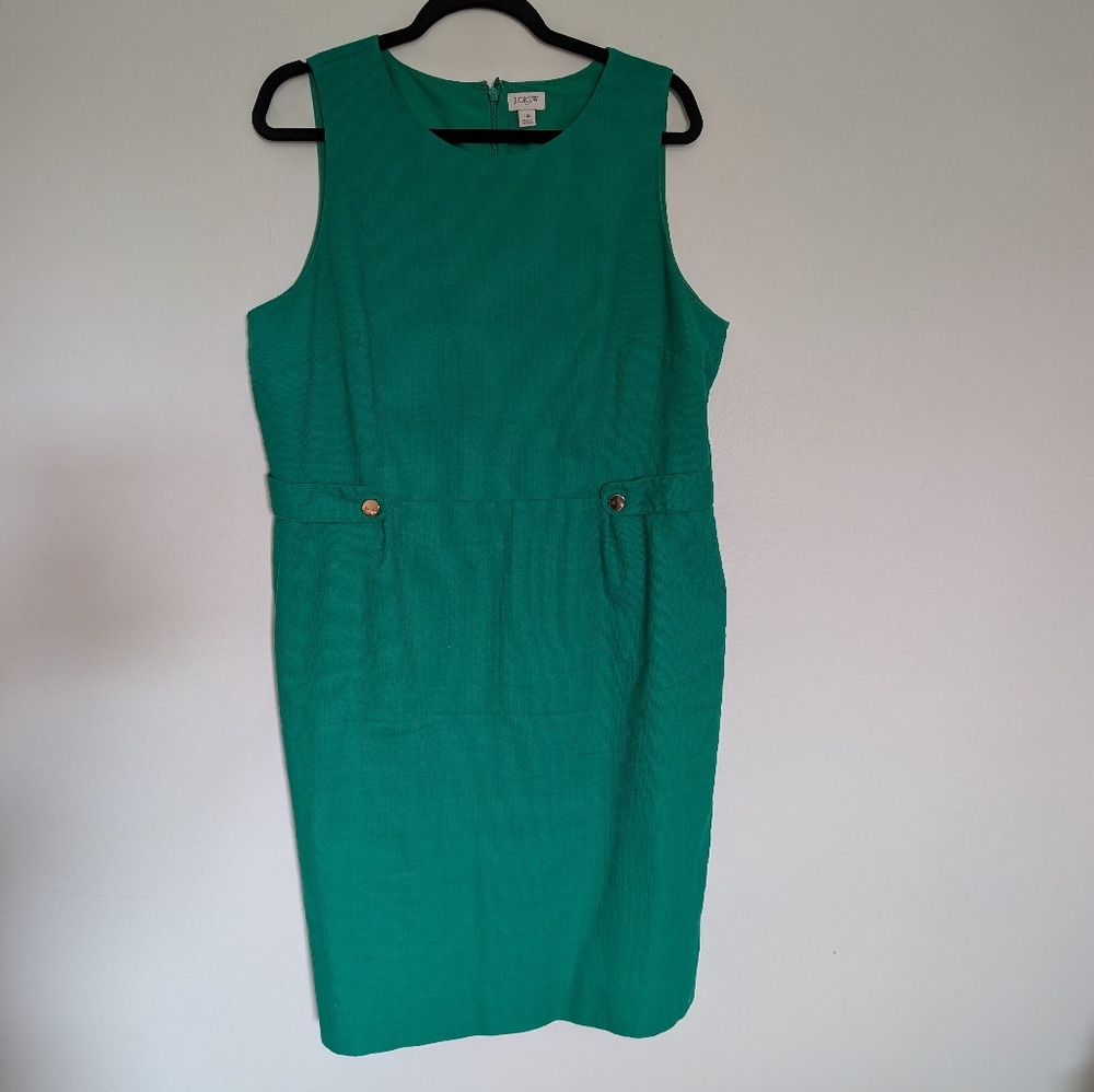 J Crew kelly green with gold buttons sleeveless dress